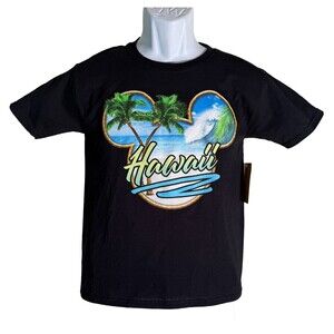 DISNEY Boy's Short Sleeve HAWAII Black T-Shirt Large NWT
